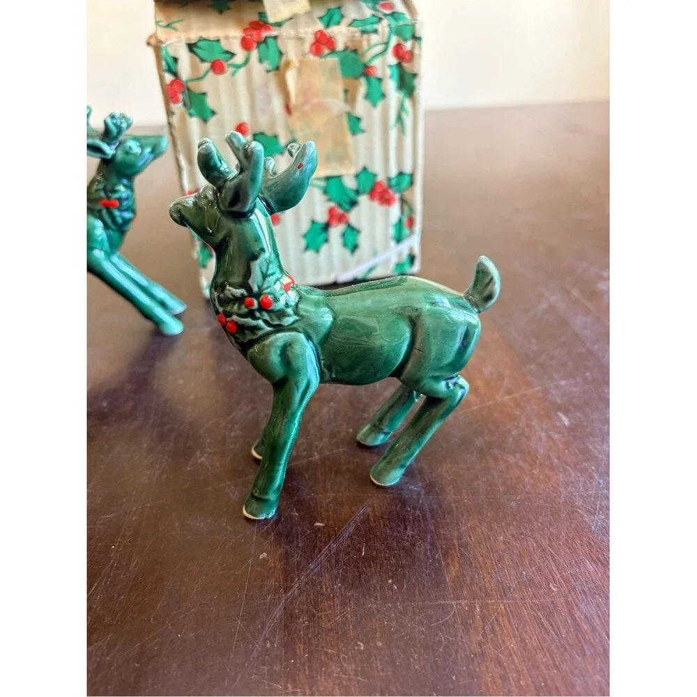 Lefton set of 2 Ceramic Reindeer in original box